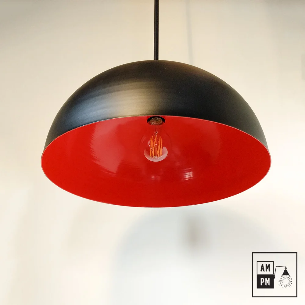 Mid-century-dome-Hemisphere-18-Satin-Black-Orange