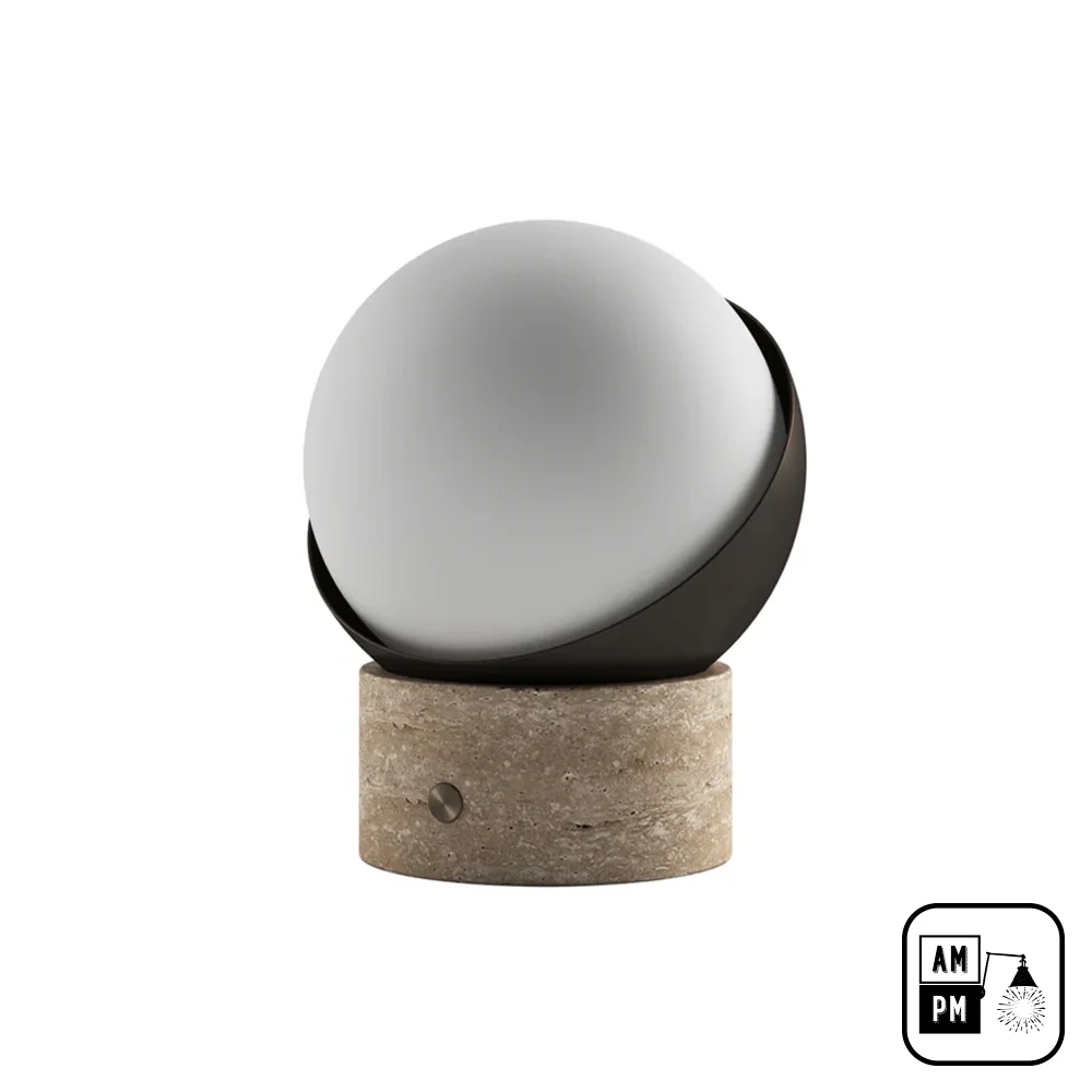 Lampe-de-table-sans-fil-Mid-century-moderne-Orb-A10B001-Bronze-Travertin